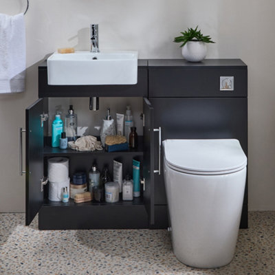Homestylestore 1050mm Black Grey Bathroom Combination Vanity Wc Unit With Toilet Pan And Chrome Bar Handle - image 1