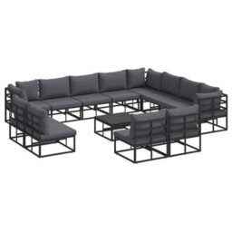Berkfield Modern Garden Sofa Set With Cushion 13 Pcs Black Aluminium - thumbnail 1