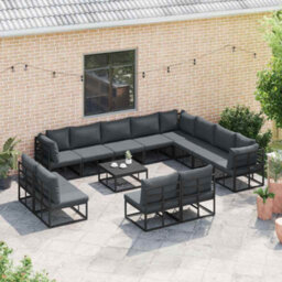 Berkfield Modern Garden Sofa Set With Cushion 13 Pcs Black Aluminium - thumbnail 3