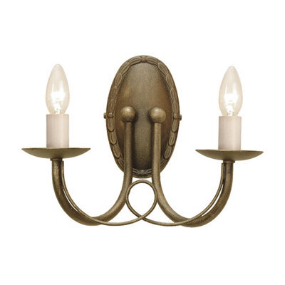 Elegant Twin Wall Light With White Candle Tubes And Looped Metal Drapes In Black And Gold