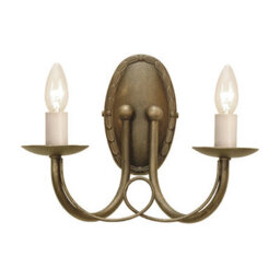 Elegant Twin Wall Light With White Candle Tubes And Looped Metal Drapes In Black And Gold