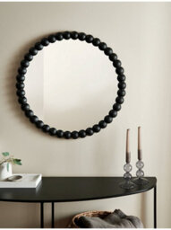 Biznest Decorative Round Bobbin Edges Wall Hanging Overmantle Mirror Spherical Black Plastic Beaded Frame Circular Border 65Cm Dia