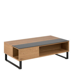 Wyld Haus Malta Lift-Up Coffee Table - Black Glass Top And Natural Oak Effect Base - thumbnail 2