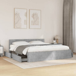 Berkfield Bed Frame With Headboard Without Mattress Concrete Grey 180X200 Cm Super King - thumbnail 1