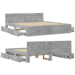 Berkfield Bed Frame With Headboard Without Mattress Concrete Grey 180X200 Cm Super King - thumbnail 8