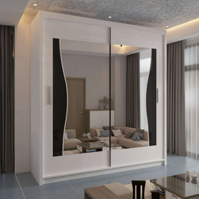 Sliding Wardrobes 4 u LTD Modern Wardrobe With Led Light Double Sliding Door Stylish Mirrored Wardrobe - White 120Cm - image 1