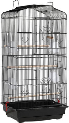 37 Large Metal Bird Cage Carrier For Parrots, Budgies, Cockatiels Durable Iron Frame, Open Top Play Area, 3 Perches, 4 Feeders