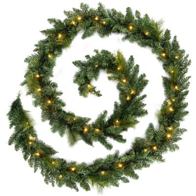 Werchristmas Pre-Lit Plain Green Artificial Christmas Garland 18 Ft, 80 Warm White Leds - image 1