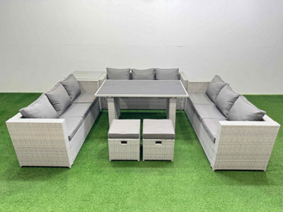 Fimous Patio Outdoor Garden Furniture Sets With Black Glass Top Dining Table 3 Seater Sofa Side Table 2 Small Stool Light Grey - image 1