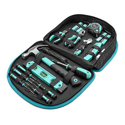 Basics Tool Set With Easy Carrying Round Pouch, 104-Piece, Turquoise, 36.57 X 28.95 X 7.62 Cm