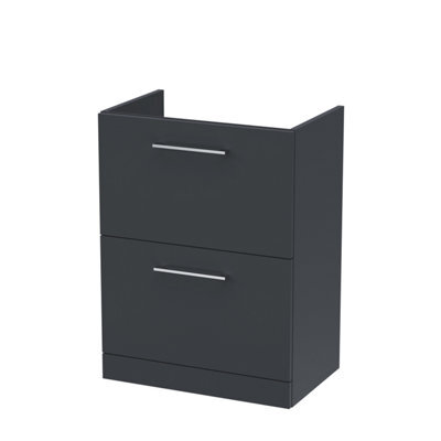 Nuie Hudson Reed Arno Floor Standing Vanity Unit, Durable 2 Soft Close Drawer Bathroom Sink Vanity Unit With Shelf In Soft Black, 600mm - image 1