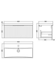 Hudson Reed Fluted Wall Hung 1-Drawer Vanity And Thin-Edge Basin, Contemporary Sink Vanity Unit, Soft Black, 800mm - thumbnail 7