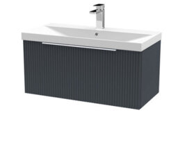 Hudson Reed Fluted Wall Hung 1-Drawer Vanity And Thin-Edge Basin, Contemporary Sink Vanity Unit, Soft Black, 800mm - thumbnail 5