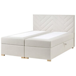 Beliani Divan Bed With Storage Fabric Esquire 160 X 200 Cm (Eu King Size) Off-White - thumbnail 4