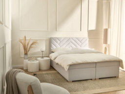Beliani Divan Bed With Storage Fabric Esquire 160 X 200 Cm (Eu King Size) Off-White - thumbnail 2