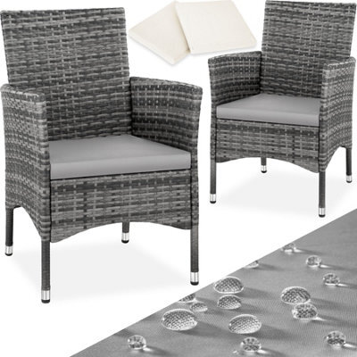 Tectake Garden Chair Nantes Set Of 2 - Weather & Uv-Resistant, 2 Sets Of Cushion Covers - Grey/light Grey - 2 - image 1