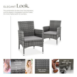 Tectake Garden Chair Nantes Set Of 2 - Weather & Uv-Resistant, 2 Sets Of Cushion Covers - Grey/light Grey - 2 - thumbnail 3