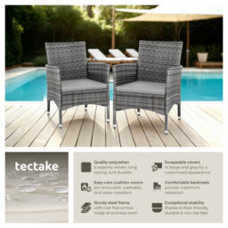 Tectake Garden Chair Nantes Set Of 2 - Weather & Uv-Resistant, 2 Sets Of Cushion Covers - Grey/light Grey - 2 - thumbnail 2