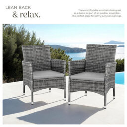 Tectake Garden Chair Nantes Set Of 2 - Weather & Uv-Resistant, 2 Sets Of Cushion Covers - Grey/light Grey - 2 - thumbnail 7