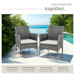 Tectake Garden Chair Nantes Set Of 2 - Weather & Uv-Resistant, 2 Sets Of Cushion Covers - Grey/light Grey - 2 - thumbnail 4
