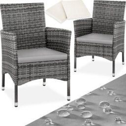 Tectake Garden Chair Nantes Set Of 2 - Weather & Uv-Resistant, 2 Sets Of Cushion Covers - Grey/light Grey - 2 - thumbnail 1
