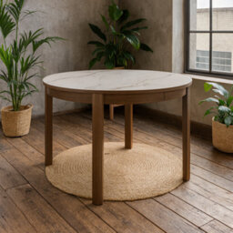 Wyld Haus Cork Round Extendable Dining Table With Cream Ceramic Top And Oak Veneer Base - thumbnail 3
