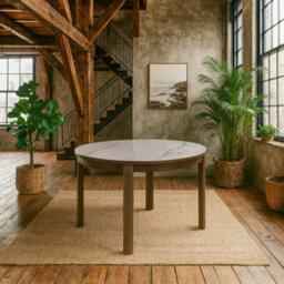 Wyld Haus Cork Round Extendable Dining Table With Cream Ceramic Top And Oak Veneer Base - thumbnail 1