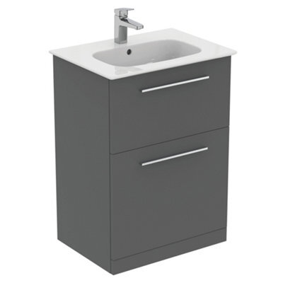 Ideal Standard I.life A Matt Quartz Grey Freestanding Vanity Unit & Basin Set With 2 Chrome Effect Handle (W)600mm (H)853mm - image 1