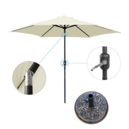 VRUC 2.5M Cream Outdoor Parasol - Crank Up & Tilt Garden Parasol Umbrella And Base - thumbnail 1
