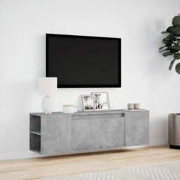 Berkfield Durable Tv Wall Cabinet With Led Lights Concrete Grey 135X31X39.5 Cm - thumbnail 4