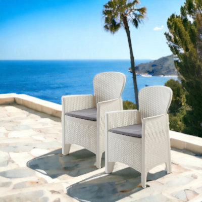 Urbn-Garden Urbngarden 86Cm Height 2 White Plastic Garden Arm Chair Cushioned Seat Furniture - image 1