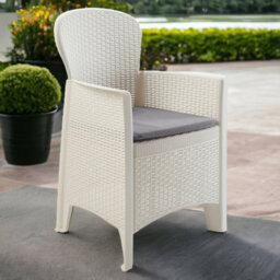 Urbn-Garden Urbngarden 86Cm Height 2 White Plastic Garden Arm Chair Cushioned Seat Furniture - thumbnail 2