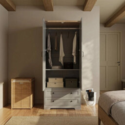 Grey  2 Door 2 Drawer Panelled Wardrobe W/ Top Hanging Rail Freestanding Storage - thumbnail 5