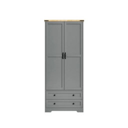 Grey  2 Door 2 Drawer Panelled Wardrobe W/ Top Hanging Rail Freestanding Storage - thumbnail 1