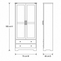 Grey  2 Door 2 Drawer Panelled Wardrobe W/ Top Hanging Rail Freestanding Storage - thumbnail 2