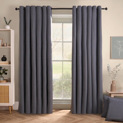 "OHS Woven Texture Pair Of Blackout Curtains, Charcoal - 90 X 90""" - image 1