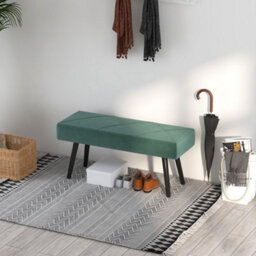 Homcom End Of Bed Bench, Upholstered Hallway Bedroom With Steel Legs, Green - thumbnail 8