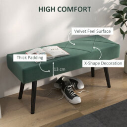 Homcom End Of Bed Bench, Upholstered Hallway Bedroom With Steel Legs, Green - thumbnail 4