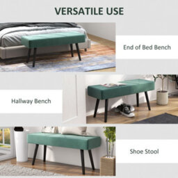 Homcom End Of Bed Bench, Upholstered Hallway Bedroom With Steel Legs, Green - thumbnail 6