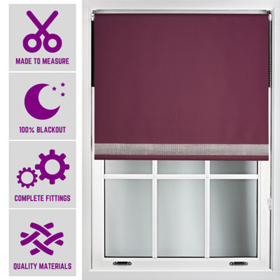 Furnished Diamante Edge Blackout Roller Blinds Made To Measure - Aubergine (W)180Cm X (L)210Cm - image 1