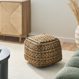 Wyld And Coco Bohonest Square Pouffe Beige Jute And Cotton With Eps Bead Filling 40 X 40 X 40 Cm - thumbnail 2