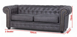 Astor Chesterfield Style Sofa Set 2+1 Seater Armchair Astor Grey Faux Leather - thumbnail 3