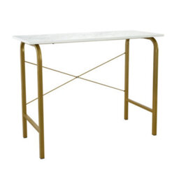 Teamson Home Modern Wooden Home Office Computer Desk With White Faux Marble Top And Brass Metal Frame - 100 X 40 X 73.6 (Cm) - thumbnail 2