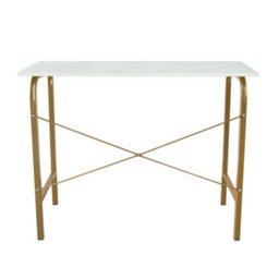 Teamson Home Modern Wooden Home Office Computer Desk With White Faux Marble Top And Brass Metal Frame - 100 X 40 X 73.6 (Cm) - thumbnail 6