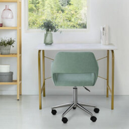Teamson Home Modern Wooden Home Office Computer Desk With White Faux Marble Top And Brass Metal Frame - 100 X 40 X 73.6 (Cm) - thumbnail 3
