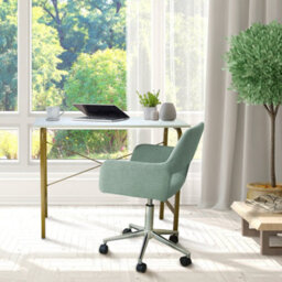 Teamson Home Modern Wooden Home Office Computer Desk With White Faux Marble Top And Brass Metal Frame - 100 X 40 X 73.6 (Cm) - thumbnail 5