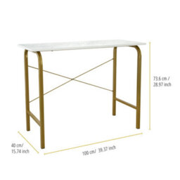 Teamson Home Modern Wooden Home Office Computer Desk With White Faux Marble Top And Brass Metal Frame - 100 X 40 X 73.6 (Cm) - thumbnail 4