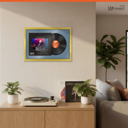 "AK Frames 25X17"" Gold Sleek Vinyl Record Frame With Pompadour Mount For 12 Inch Lp Cover & Disc - Overlapped Design" - thumbnail 5