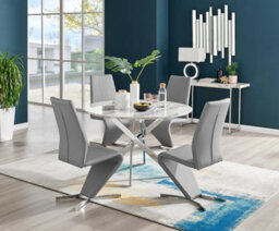 Furniturebox Uk Novara White Marble 120Cm Round Dining Table & 4 Grey Willow Chairs - thumbnail 1