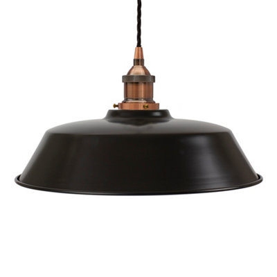 Matt Black Chancery Painted Dome Pendant Light With Antique Copper Lamp Holder And Black Twisted Cable - Se Home - image 1